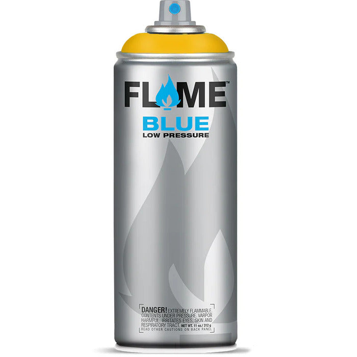 Flame Blue Spray Paint 400ml - Warm Tones - Front View Of Signal Yellow